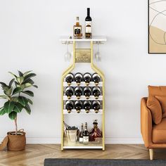 a wine rack in the corner of a living room