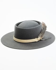 Shyanne Women's Telescope Feather Wool Felt Western Hat, Grey Western Hat, Leather Hat, Work Boots Men, Vintage Hats, Western Hats, Leather Hats, Feather Design, Dress Hats, Hat Band