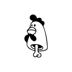 a black and white drawing of a chicken with a mustache on it's head