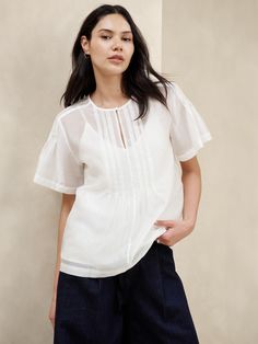 Pleated Placket Blouse | Banana Republic Factory Banana Republic Factory, Best Wear, Banana Republic, Sustainability, Short Sleeves, Trees, Crew Neck, Fabric