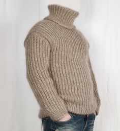 Hand Knitting WOOL MOHAIR Pullover Men Sweater Turtleneck soft thick Jumper quality hand-knitted sweater. perfect for your comfort. sweater is hairy (80% WOOL , 20% mohair) The Sweater is hand knitting from 2 threads yarn: 1 thread 100% WOOL & 1 thread HQ Long Hair MOHAIR need 5-8 working days for production (knitting) sweater. you can change any measure! Measurement: size S armpit to armpit: 50cm / 19.7 inches length (from shoulder): 71cm / 28 inches sleeve (from armpit): 50cm / 19.7 inches Knitting Sweater, Mens Pullover, Sweater Turtleneck, Pullover Sweater Men, Mens Fashion Urban, Knitting Wool, Mohair Wool, Men's Knit, Pullover Men