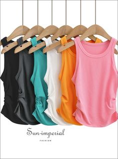 Fabric Type:JERSEY Material:Rayon Material:Spandex Style:High Street Clothing Length:Short Origin:CN(Origin) Decoration:NONE Gender:WOMEN Pattern Type:Solid Age:Ages 18-35 Years Old Tops Type:Tank Tops Item Type:Tops 95% Rayon, 5% Spandex Size Table S : Bust 65cm+(25.6"+) Length 40cm(15.7") M : Bust 69cm+(27.2"+) Length 41cm(16.1") The size be measured by ourselves, error 1-3cm Stretch Ruched Tops For Workout, Ruched Stretch Workout Tops, Stretch Ruched Workout Tops, Sporty Stretch Ruched Tops, Stretch Ruched Solid Color Tank Top, Ruched Stretch Tank Top, Spring Workout Ruched Tops, Stretch Summer Tops For Workout, Sporty Ruched Top For Summer