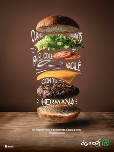 an advertisement for a burger made with hamburgers and lettuce, cheese and tomato