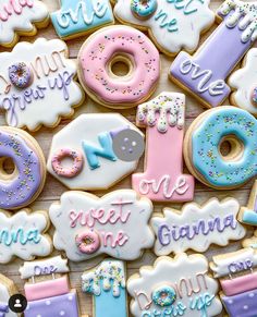 some decorated cookies are on a table