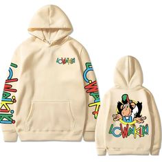 Color: Khaki, Size: L Gorillaz New Album, Hip Hop Street Fashion, Plus Size Streetwear, Printed Hoodie Men, Hip Hop Print, Hoodie Cartoon, Street Jeans, Streetwear Male, Loose Hoodie