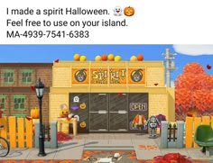 an animated image of a store front with pumpkins on it