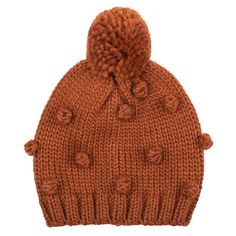 Bobble Knit Beanie With Pom-BEANIE-San Diego Hat Company Beanie With Pom, Hat Fits, Kids Beanies, Fall Hats, Winter Knit Hats, Hat Knitting Patterns, Pom Pom Hat, Pom Beanie, Rust Color