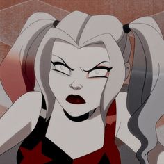 an animated image of a woman with white hair and red lipstick, looking at the camera