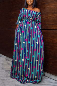 Dera Dress Designs, Stripe Fashion, Long African Dresses, African Styles, African Maxi Dresses, Ankara Dresses, Blue Print Dress, Classy Dress Outfits, African Print Fashion Dresses