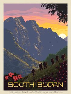 an image of a poster with mountains in the background