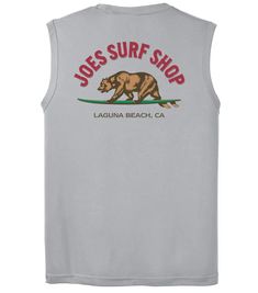 Get your Joe's Surf Shop Surfing Bear Sleeveless Graphic Workout Tee today. Made of the finest polyester, you will not be able to find a more comfortable workout tee anywhere else. This sleeveless graphic workout tee is perfect for those who are trying to balance looking good in the gym and sweat proof comfort. 3.8-ounce, 100% polyester Moisture wicking Lightweight and breathable Free shipping on orders $65+ Sporty Sleeveless Muscle Tee With Letter Print, Sleeveless Sports T-shirt With Graphic Print, Sleeveless Sports Graphic T-shirt, Sleeveless Sports Graphic Print T-shirt, Sleeveless Graphic Print T-shirt For Sports, Moisture-wicking Sleeveless Vest For Outdoor Activities, Sporty Sleeveless Tops For Outdoor Activities, Sporty Sleeveless Muscle Tee With Graphic Print, Sporty Graphic Print Sleeveless Muscle Tee