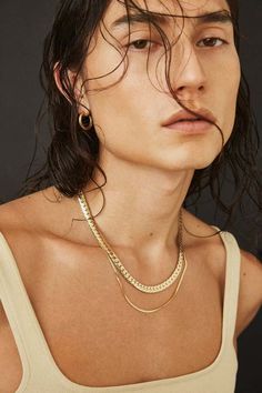 Necklace Model, Laura Lombardi, Herringbone Chain, Herringbone Necklace, Trending Necklaces, Vogue Uk, Wear Necklaces, Chain Extenders, Brass Pendant