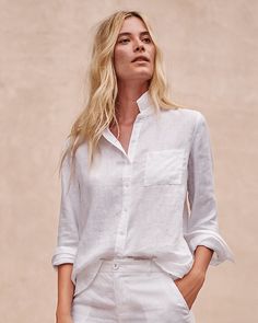 Easy Linen Button-Down Shirt Button Down Women, Women In White, Play Clothes, Shirts Women Fashion, Garnet Hill, Fine Linen, Linen Shop, Spring Summer 2024, Shirt Button