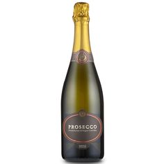 a bottle of champagne that is on a white surface with a gold cap and the word prosceco