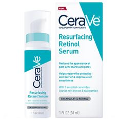 Developed with dermatologists, this formula with 3 essential ceramides, encapsulated retinol, and licorice root extract reduces the appearance of post-acne marks and pores. CeraVe Resurfacing Retinol Face Serum is a lightweight, fast-absorbing serum, with encapsulated retinol and licorice root extract, helps brighten and resurface the skin. Gentle formula, with ceramides 1, 3, and 6-II, helps restore the protective skin barrier while MVE Technology provides controlled release of ingredients. Ski Cerave Resurfacing Retinol Serum, Resurfacing Retinol Serum, Hyperpigmentation Serum, Best Dark Spot Corrector, Best Face Serum, Lightening Serum, Post Acne Marks, Bleaching Cream, Diy Rose