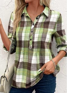 Color:Multi Color;Size:S;Size:M;Size:L;Size:XL;Size:XXL;Package Contents:1 X Blouse;Occasion:Other;Style:Casual; Plaid Shirts Women, Shirt Collar Blouse, Casual Blouse Women, Casual Blouse Shirts, Blouse Casual, Color Shirt, Pullover Shirt, Trendy Clothes For Women, Collar Blouse