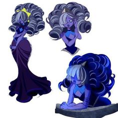 some very cute looking cartoon characters with big hair