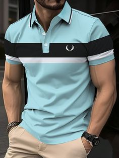 Men's Color Block Summer Casual Short Sleeve Polo Shirt , Collar Work Husband Royal Blue Casual  Short Sleeve Polyester Animal,Colorblock,Striped  Medium Stretch  Men Clothing, size features are:Bust: ,Length: ,Sleeve Length: Work Husband, Collar Work, Womens Wide Leg Pants, Tennis Shirts, Smart Casual Outfit, Men Shirt Style, Mens Casual Outfits, Men Clothing, Short Sleeve Polo