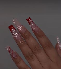 Christmas Nail Designs Acrylic, Nagellack Trends, Red Christmas Nails, Winter Nails Acrylic, Cute Christmas Nails, Acrylic Nails Coffin Pink, White Nail