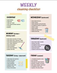 the cleaning checklist is shown in this graphic style, with instructions on how to use it