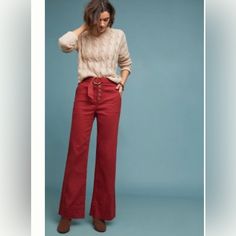 New With Tags Anthropologie Cassidy Belted Wide Leg Pants In The Color Cedar In Size 14. These Are High Waisted, Fall Beautifully With A Tad Of Stretch And Have Plenty Of Length. Belt Is Attached. Retailed For $120. Please Ask For Measurements If Needed! Red Wide Leg Jeans For Work, Red Mid-rise Jeans For Workwear, Red Cotton Wide Leg Work Pants, Red Mid-rise Jeans For Work, Red High Waist Jeans For Work, High Waist Red Jeans For Work, 90s Womens Fashion Hip Hop, Wide Leg Linen Trousers, Style Wide Leg Pants