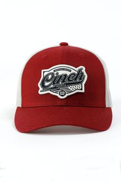 This red Flexfit trucker cap engineered by CINCH provides stylish shade without sacrificing durability or comfort. Design details include a front panel CINCH logo patch and a secure back snap closure. Red Six-panel Trucker Hat For Outdoor, Red Trucker Snapback Fitted Hat, Red Six-panel Trucker Hat For Sports Events, Red Snapback Trucker Hat With Logo Patch, Red Trucker Baseball Cap For Sports Events, Red Trucker Snapback Hat For Sports Events, Red Trucker Hat With Curved Brim And Logo Patch, Trash Fashion, Handsome Jack