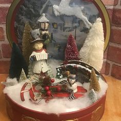 Christmas Assemblage, Christmas Sled, Cookie Tin, Diy Air Dry Clay, Vintage Inspired Christmas, Christmas Collage, Brush Trees, Vintage Cookies, July Crafts