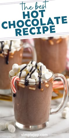 hot chocolate recipe in a mug with marshmallows