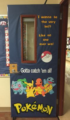 a door decorated to look like a pikachu movie