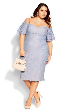 Lace Whisper Dress - powder blue Sukienki Plus Size, Black Floral Maxi Dress, City Chic Dresses, Long Sleeve Tunic Dress, Party Dress Sale, Plus Size Formal, Plus Size Formal Dresses, Midi Dress Party, Lilac Dress