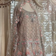 Brand New Medium Size Wedding Or Party Dress Bridal Wear Glamorous Dabka Work Lehenga For Reception, Glamorous Dabka Work Lehenga For Festive Occasions, Festive Glamorous Lehenga With Dabka Work, Glamorous Festive Lehenga With Dabka Work, Glamorous Lehenga With Dabka Work For Festive Occasions, Semi-stitched Evening Dress With Sheer Dupatta, Glamorous Dresses With Resham Embroidery For Festive Occasions, Glamorous Dresses With Resham Embroidery For Festive, Glamorous Festive Dresses With Resham Embroidery