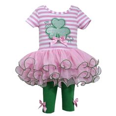 2-Piece Baby Girl Green/Pink St. Patrick's Day Shamrock Tutu Dress/Legging Set, Nwt "Too Cute To Pinch" Pink Sets For First Birthday In Spring, Cute Pink First Birthday Sets, Pink First Birthday Sets For Spring, Pink Birthday Set For Spring, Pink Spring Birthday Set, Fitted Pink Sets For First Birthday, St Patrick's Day Outfit, Bonnie Jean