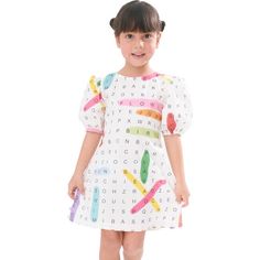 Have fun with the Glow Dress made with the softest cotton with colorful and joyful prints. | Abril Flores Mil | Glow Dress, Word Search Puzzle (Prints, Size 14Y) | Maisonette collects the best children’s products from around the world (unlike Zulily, Etsy, The Tot, Farfetch Kids, Childrensalon, Crate and Kids, Kohls, Wayfair, Buy Buy Baby, Nordstroms, Mini Boden, J.Crew Factory, or PotteryBarn Kids), creating a curated shopping experience for you. Think of us as your shortcut to fashion for litt Playful Short Sleeve Graphic Print Dress, Playful Short Sleeve Dress With Graphic Print, Playful White Printed Dress, Playful Printed White Dress, Cotton Dresses With Graphic Print In Cute Style, Playful Multicolor Graphic Print Dress, Playful Printed Dresses For Playtime, Multicolor Graphic Print Cotton Dress, Multicolor Cotton Dress With Graphic Print