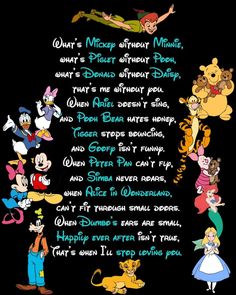 an image of cartoon characters with words written in the bottom left corner and on top right