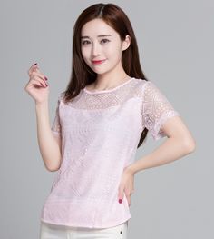 FREE SHIP[PING Summer Women White Lace Blouse Short Sleeve Plus Size Korean Crochet Round Neck Hollow Out Tops Shirt Camisas Femininas JKP1785 Korean Crochet, Chiffon Lace Blouse, Female Shirt, Korean Blouse, Crochet Lace Blouse, White Lace Shorts, Office Shirt, White Lace Blouse, Blouse Models