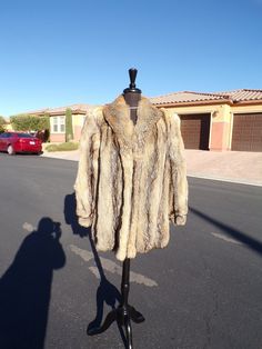 "L (12-14) real GRAY FOX fur jacket, women's hip-length beige/black, luscious vintage find, super soft, luxurious! Gorgeous coat! EUC (#2167) You're going to look amazing in this!  What an entrance you'll make wearing this incredible TAN/BLACK/GREY FOX FUR hip-length JACKET COAT PARKA.  Classic cut.  Shawl collar.  Long sleeves are gently gathered to (non-adjustable) cuffs.  FOX is a LONG FIBER, incredibly SOFT AND THICK fur.  Generously cut arm holes for ease of movement.  The fur is in excelle Fox Fur Jacket, Grey Fox, Brown Satin, Fox Fur, Shawl Collar, Fur Jacket, Jacket Coat, Hip Length, Vintage Finds