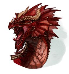 a drawing of a red dragon's head