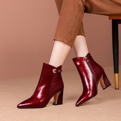 As low as $74.00 Formal Fall Boots With Ankle Strap, Formal Fall Ankle Strap Boots, Elegant Faux Leather Heels For Fall, Elegant Ankle-high Burgundy Heels, Elegant Burgundy Ankle-high Heels, Leather Heeled Boots With Ankle Strap For Fall, Elegant Brown Ankle Strap Boots, Fall Low Heel Faux Leather Heeled Boots, Fall Low Heeled Boots In Faux Leather