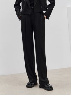 MO&Co. Women's Triacetate Wide Leg Trousers Features : - Mopping long straight pants type × three-dimensional center line - High waistCode : MBB3PATT12Length of size M is 106.5cmGreen : Model is 179cm tall and wearing a size M MATERIALS & CARE : Material : 100% AcetateDo not wash, do not bleach Hang to dry, do not tumble dry Low temperature ironing, professional dry cleaning Do not expose to the sun Belt Hand Wash SeparatelyPlease select your own size in the size chart according to your figure a Sleek Full Length Wide Leg Pants With Belt Loops, Sleek Full-length Dress Pants, Sleek Wide Leg Business Pants, Sleek Wide Leg Pants For Business, Sleek Full-length Pants With Belt Loops, Black Ankle-length Wide Leg Pants For Business, Sleek Straight Dress Pants, Evening Solid Straight Leg Pants, Sleek Wide-leg Business Pants