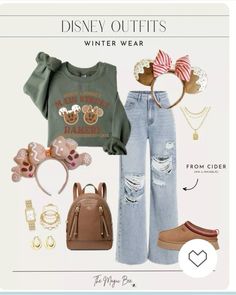 Disney In The Winter Outfit, Disneyworld Outfits Christmas, Disney 100 Outfit, Disney Park Christmas Outfits, Woody Disney Outfit, Disney Parks Christmas Outfits, Warm Disneyland Outfit, Womens Disney Outfits Winter, Christmas At Disneyland Outfit