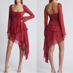 New Condition No Flaws Smoke Free True To Size Chest 14in Waist 13in Fitted Red Mini Dress With Ruffle Hem, Red Fitted Mini Dress With Ruffles, Red Tiered Dress For Fall, Fitted Red Dress With Ruffle Hem, Fitted Tiered Mini Dress For Fall, Rock Dresses, Linen Dress Women, Tiered Ruffle Dress, Georgette Dress