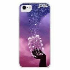 a phone case with a hand holding a jar filled with stars in the night sky