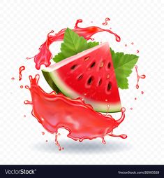 watermelon slices with leaves and juice splash