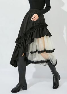 Cotton Skirts, Skirts Summer, Mode Turban, Mode Inspo, Asymmetrical Design, 가을 패션, Cotton Skirt, Black Ruffle, Fashion Mode