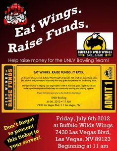 a flyer for the buffalo wild wings fundraiser event with an image of a sign that says eat wings raise funds