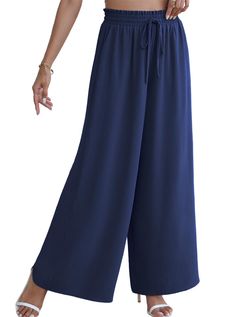 PRICES MAY VARY. Material: Made from super soft,comfy,lightweight fabric that's gentle on your skin. Not stretch, not see-through and won't wrinkle easily or shrink after washing. Enjoy all-day comfort in these loose, flowy wide leg trousers. Chic Design: Wide leg palazzo pants are effortlessly stylish, with flexible elastic high waistband and drawstring for maximum adjustability and comfort. Flattering and flowy, casual linen lounge pants are perfect for any occasion. Style: Paper bag pants, wi Comfortable Versatile Solid Pants, Comfortable Versatile Pants, Comfortable Full-length Pants With Elastic Waistband, Comfortable Elastic Waistband Ankle-length Pants, Comfortable Ankle-length Pants With Elastic Waistband, Comfortable Non-stretch Solid Wide Leg Pants, Solid Color Non-stretch Wide Leg Pants With Pull-on Style, Solid Wide Leg Pants With Pull-on Style, Style Paper Bag Pants