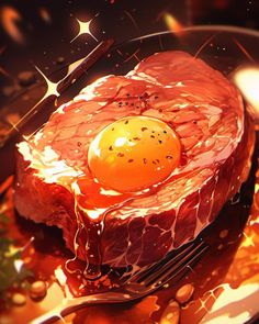 a piece of meat with an egg on top