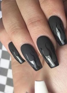 Ongles Goth, Flame Nails, Black Coffin Nails, Today's Society, Black Nail Art