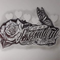 a drawing of a rose and butterfly with the words beautiful things on it