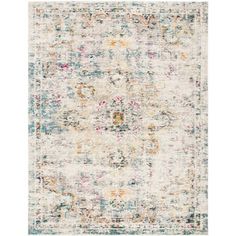 an area rug with various colors and patterns